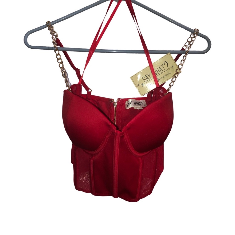 Red Bustier Top with Chain Straps